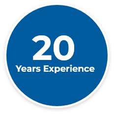 Blue colored badge with the text "20 Years Experience" to highlight Airgain's years in business.